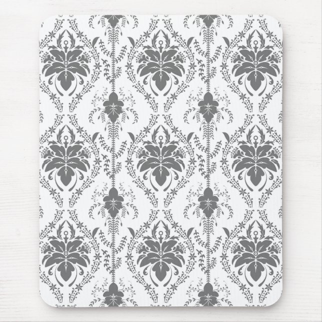 White and gray Damask openwork pattern Mouse Pad (Front)