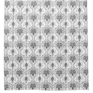 White and gray Damask openwork pattern Shower Curtain