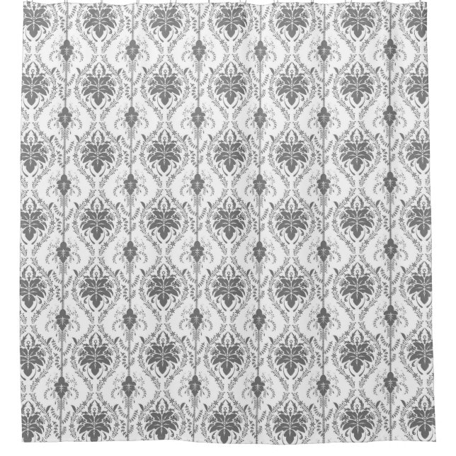 White and gray Damask openwork pattern Shower Curtain (Front)