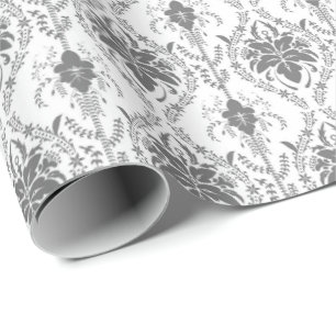 White and gray Damask openwork pattern Wrapping Paper