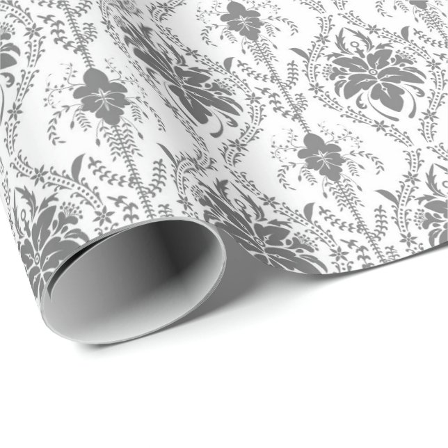 White and gray Damask openwork pattern Wrapping Paper (Roll Corner)