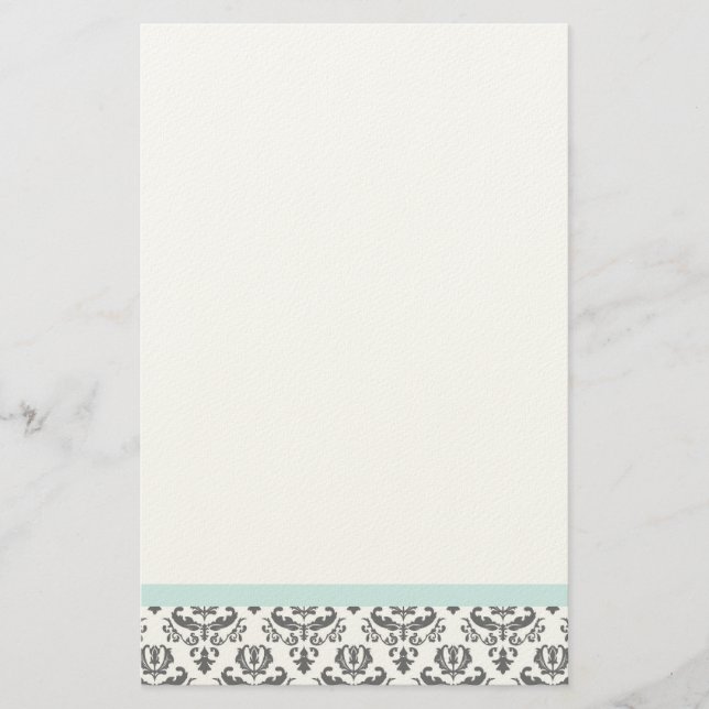 White and Gray Damask Pattern Stationery (Front)