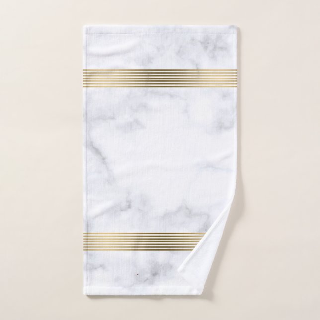 White and gray faux marble gold stripes bath towel set (Hand Towel)