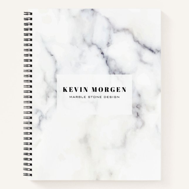 White and gray faux marble notebook (Front)