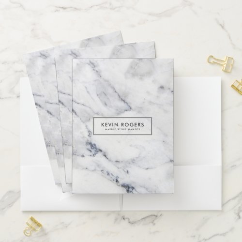 White and gray faux marble stone texture pocket folder