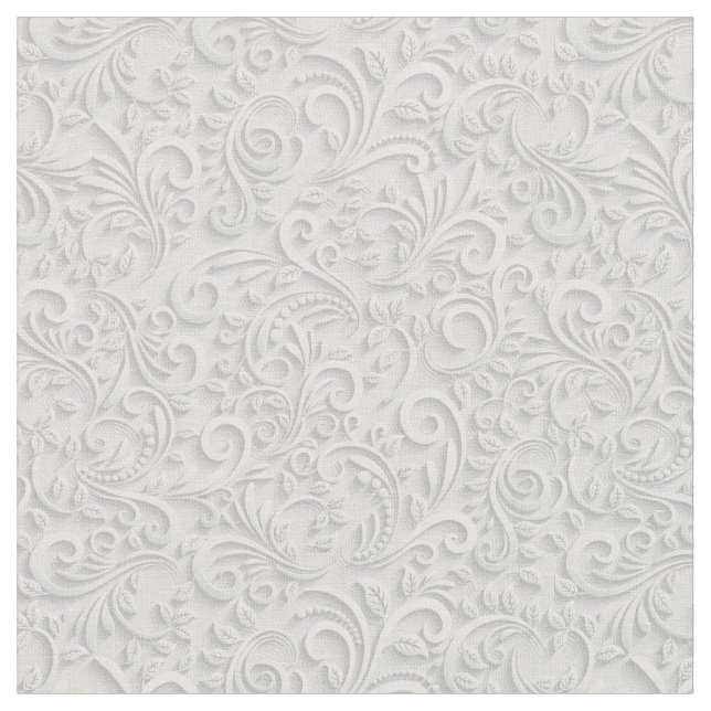 White and gray floral 3d seamless pattern fabric (Close Up)