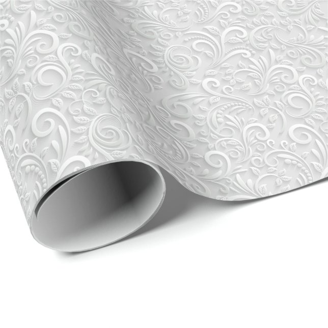 White and gray floral 3d seamless pattern wrapping paper (Roll Corner)