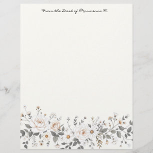 White and Gray Floral border Stationery Paper