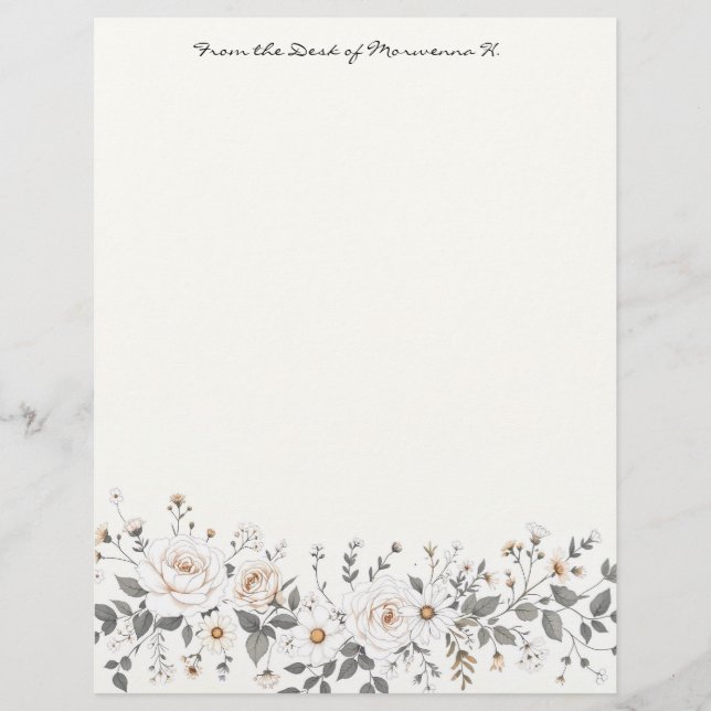 White and Gray Floral border Stationery Paper (Front)
