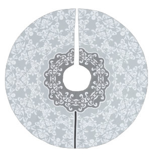 White And Gray Floral Circle ornament Brushed Polyester Tree Skirt