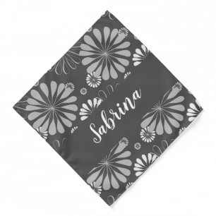 White and gray floral pattern bandana