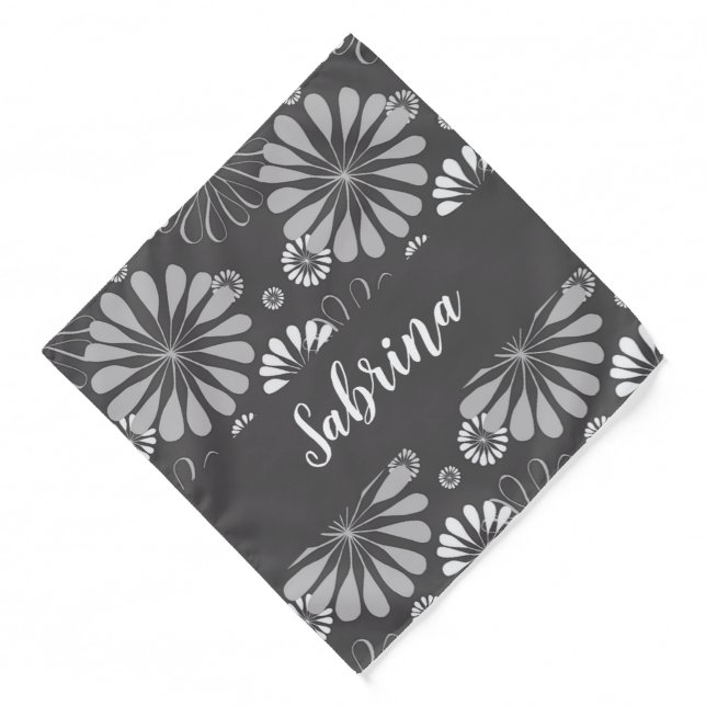 White and gray floral pattern bandana (Front)
