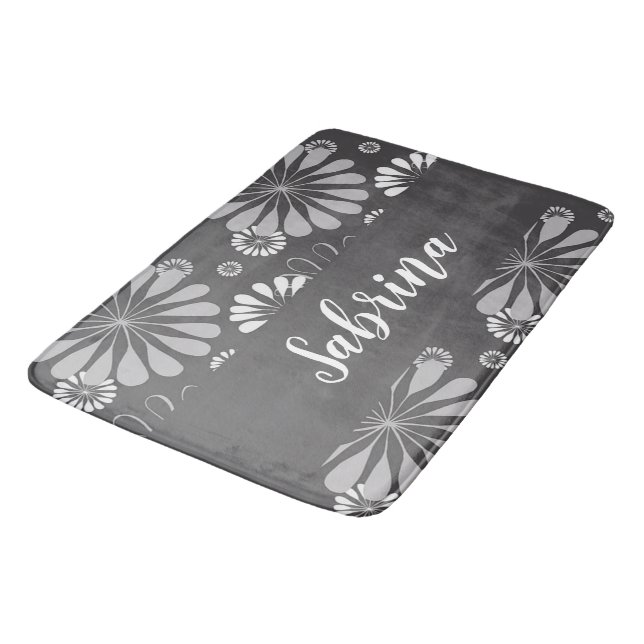 White and gray floral pattern bath mat (Angled)
