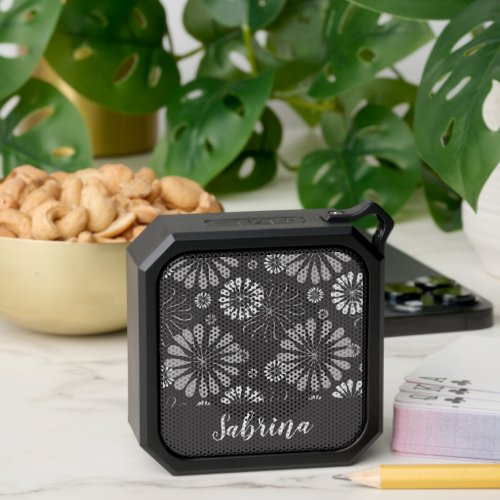 White and gray floral pattern bluetooth speaker