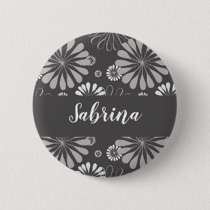 White and gray floral pattern button