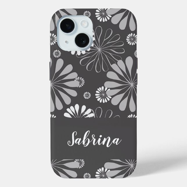 White and gray floral pattern Case-Mate iPhone case (Back)