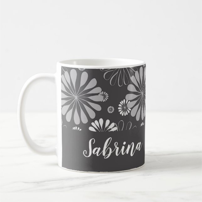 White and gray floral pattern coffee mug (Left)