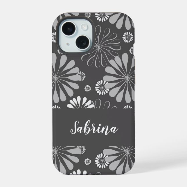 White and gray floral pattern iphone case (Back)