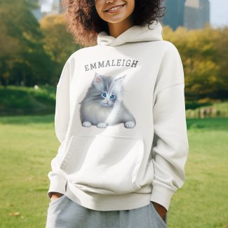 White and Gray Fluffy Furry Kitten Monogrammed
