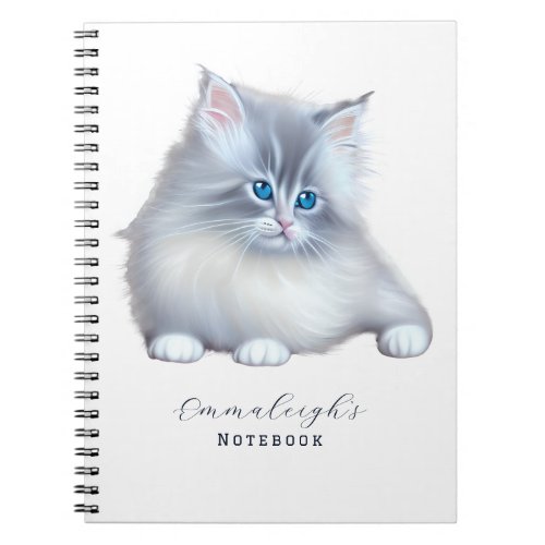 White and Gray Fluffy Furry Kitten Notebook