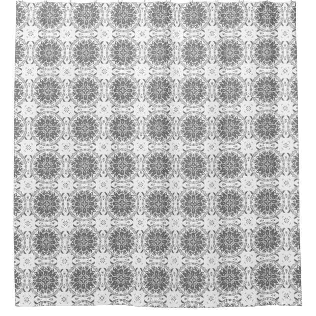 White and gray folklore ornament damask shower curtain (Front)
