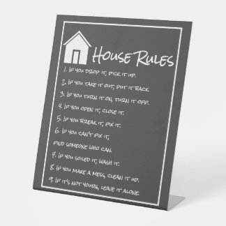 White and Gray House Rules Pedestal Sign