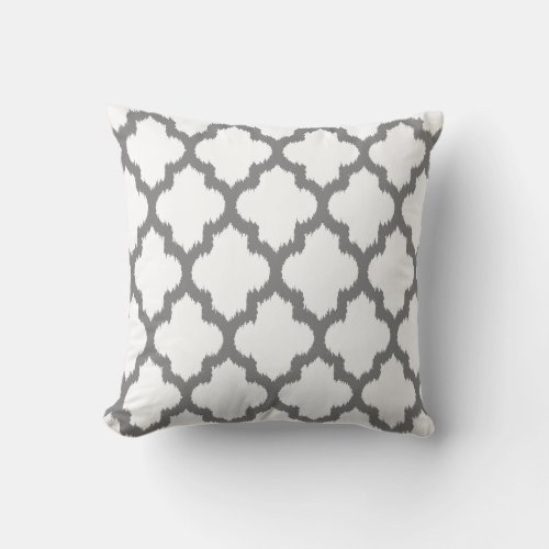 White And Gray Ikat Quatrefoil Reversable Pattern Throw Pillow