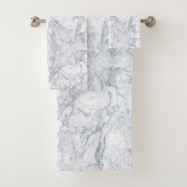 White and Gray Marble Bath Towel Set (Insitu)
