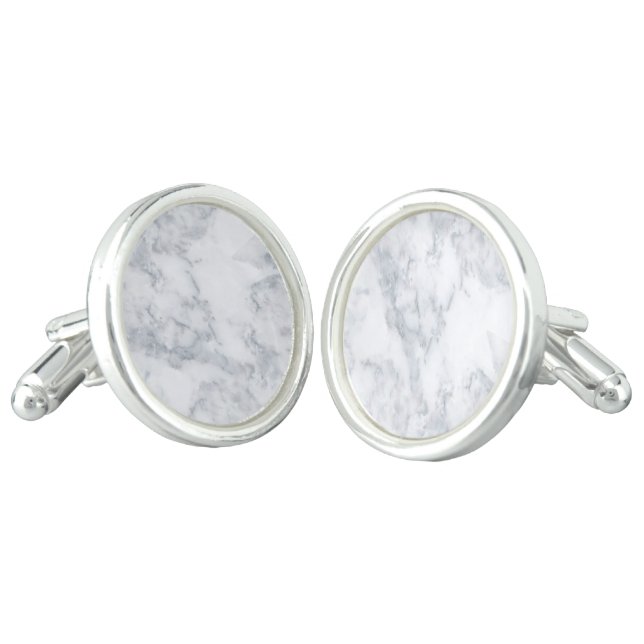 White and Gray Marble Cufflinks (Angled)