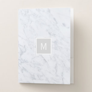 White and Gray Marble Custom Initial Pocket Folder