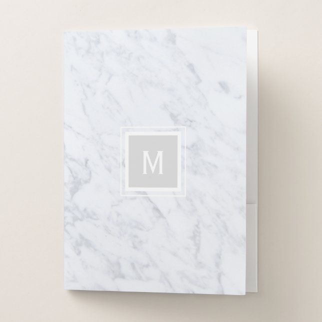 White and Gray Marble Custom Initial Pocket Folder (Front)