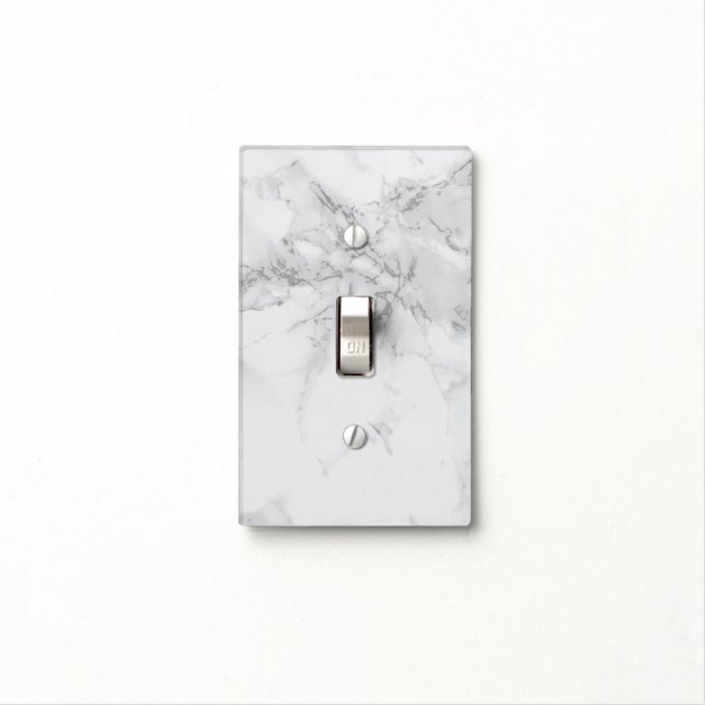 White and Gray Marble Design Light Switch Cover (In Situ)