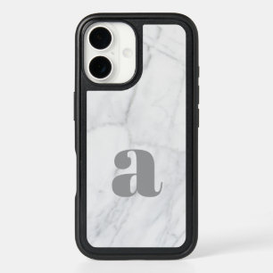 White and Gray Marble Personalized Monogram iPhone 16 Case