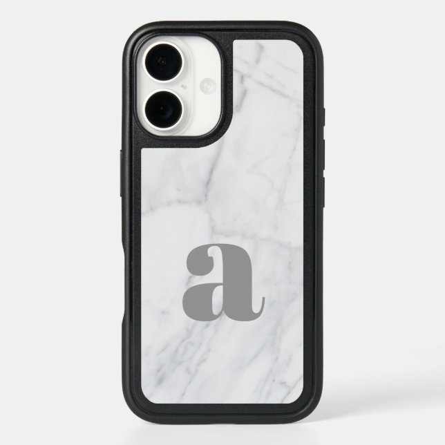 White and Gray Marble Personalized Monogram Otterbox iPhone Case (Back)