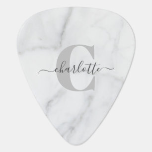 White and Gray Marble Personalized Monogrammed   Guitar Pick