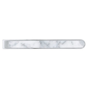 White and Gray Marble Silver Finish Tie Bar