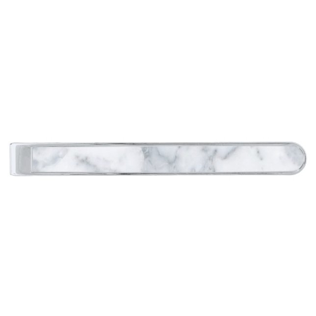 White and Gray Marble Silver Finish Tie Bar (Front)