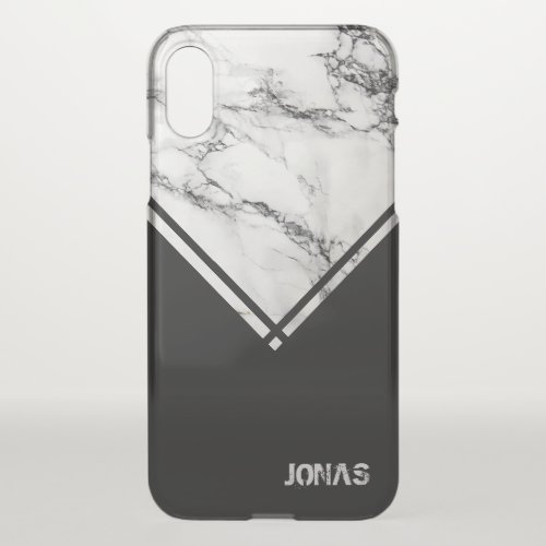 White And Gray Marble Stone And Black Stripes iPhone X Case