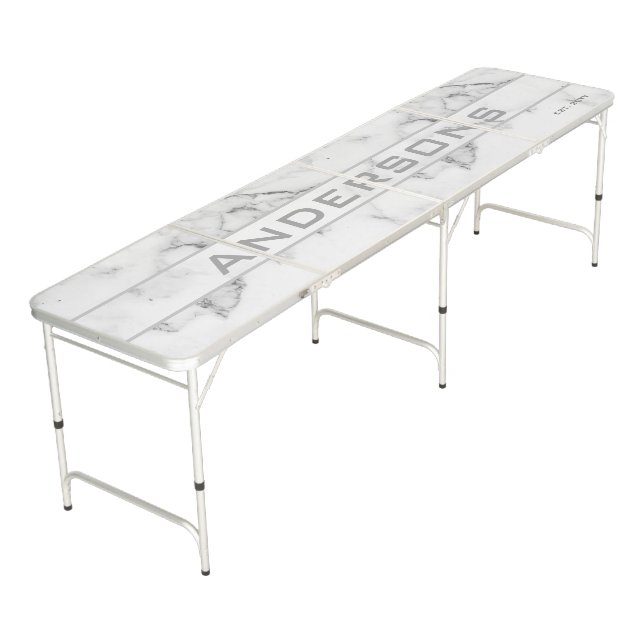 White and gray marble texture beer pong table (Angled)
