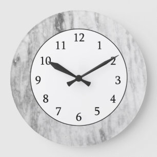 White And Gray Marble Texture Pattern Large Clock
