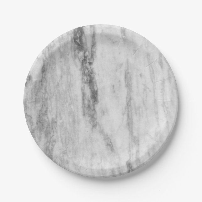 White And Gray Marble Texture Pattern Paper Plates (Front)