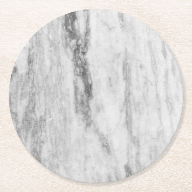 White And Gray Marble Texture Pattern Round Paper Coaster (Front)