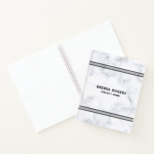 White and gray marble texture stripes accent notebook