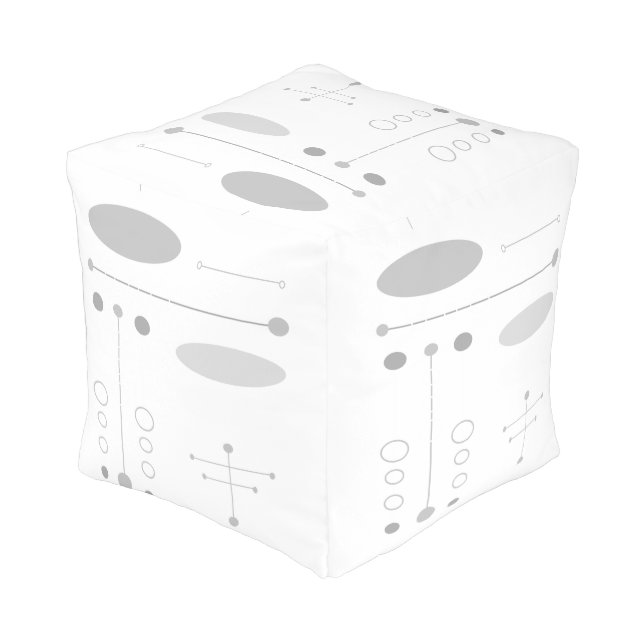 White and Gray Mid-Century Modern Pattern Pouf (Angled Back)