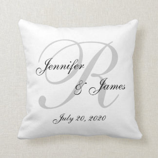 White and Gray Monogram Wedding Keepsake Pillow