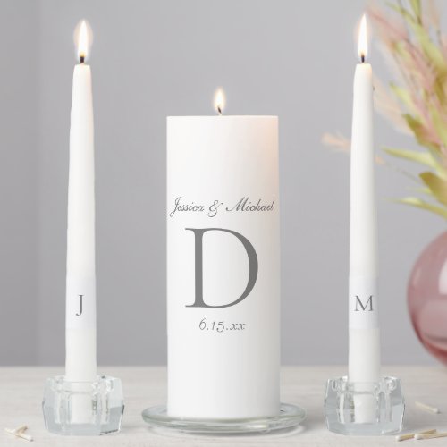 White and Gray Monogram Wedding Unity Candle Set