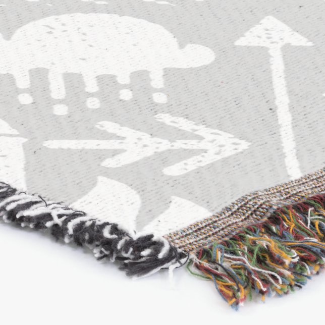 White and Gray Moon Clouds Bear Deer Lodge Boys Throw Blanket (Corner)