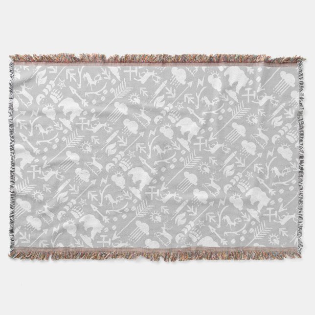 White and Gray Moon Clouds Bear Deer Lodge Boys Throw Blanket (Front)