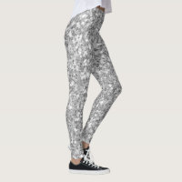 Glitter Silver Small Stars White Delicate Sparkly Leggings