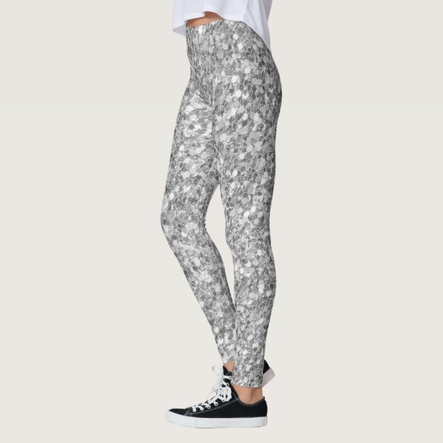 White And Gray Mosaic Glitter Leggings (Left)